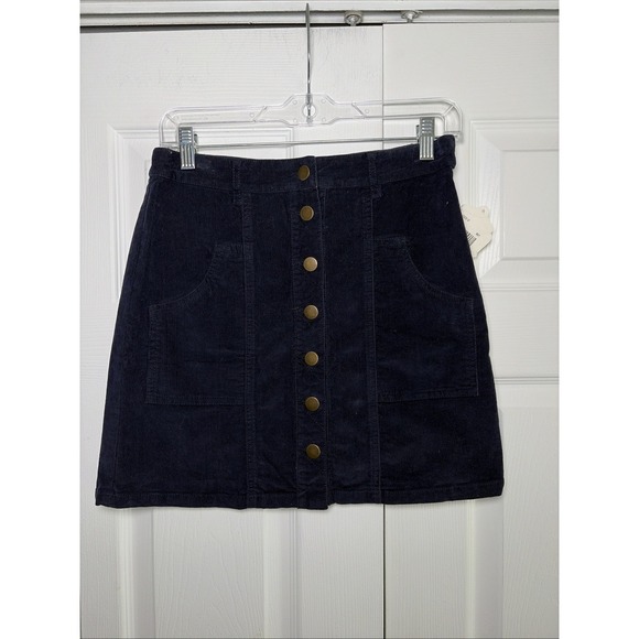 Altar'd State Dresses & Skirts - Altar'd State Corduroy Mini Skirt Womens Size L Navy Blue Button Front Boho 70s